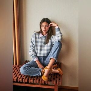 Sezane Becky Pullover Jumper in Vintage Blue Gingham XS